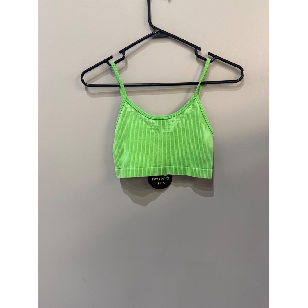 Love J USA Neon Green Ribbed Seamless Crop Top Bralette ST3185 S/M NWT